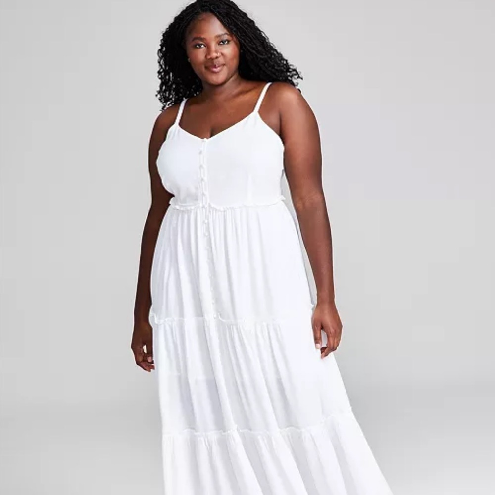 White Tiered Maxi Dress with Button Detail